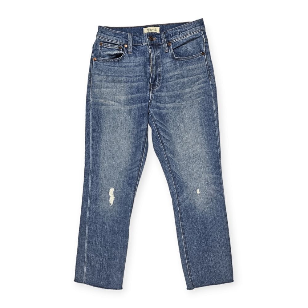 Madewell High Rise Slim Crop Boy Denim Distressed Jeans Women's Size 25 - Picture 1 of 10